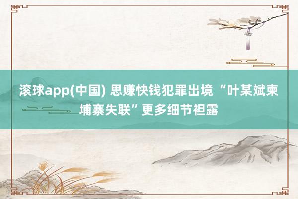 滚球app(中国) 思赚快钱犯罪出境 “叶某斌柬埔寨失联”更多细节袒露