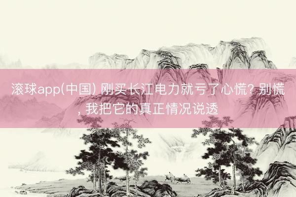 滚球app(中国) 刚买长江电力就亏了心慌? 别慌， 我把它的真正情况说透