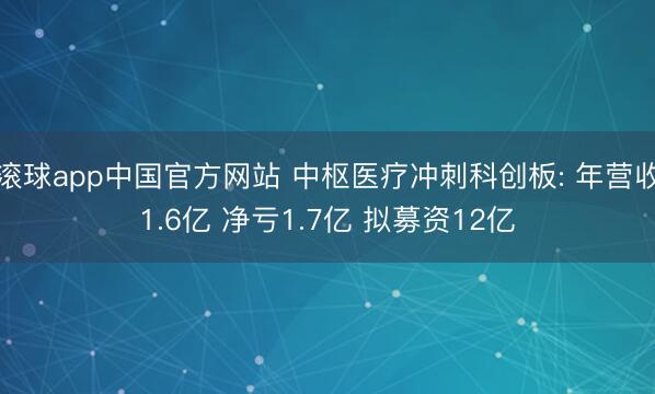 滚球app中国官方网站 中枢医疗冲刺科创板: 年营收1.6亿 净亏1.7亿 拟募资12亿