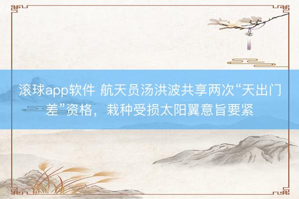 滚球app软件 航天员汤洪波共享两次“天出门差”资格，栽种受损太阳翼意旨要紧