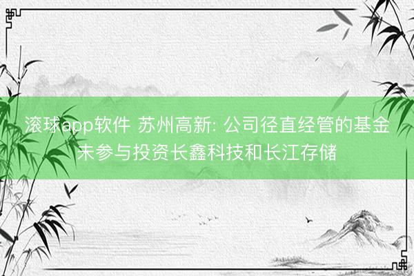 滚球app软件 苏州高新: 公司径直经管的基金未参与投资长鑫科技和长江存储