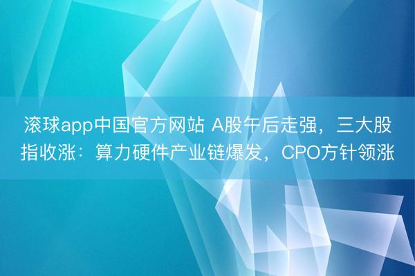 滚球app中国官方网站 A股午后走强，三大股指收涨：算力硬件产业链爆发，CPO方针领涨