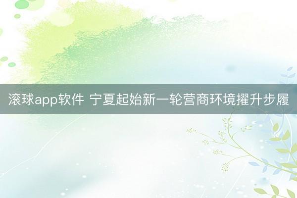 滚球app软件 宁夏起始新一轮营商环境擢升步履
