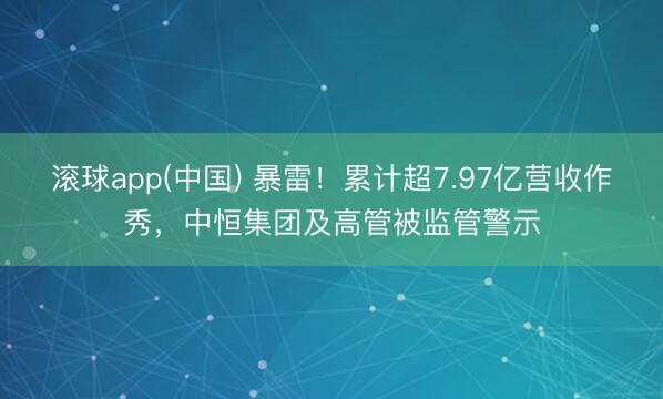 滚球app(中国) 暴雷!累计超7.97亿营收作秀,中恒集团及高管被监管警示